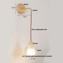 Rustic wood and brass wall light with clear glass pull chain switch
