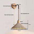 Rustic wood and gray wall light fixture bedroom sconce with pull chain