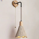 Rustic wood and gray wall light fixture bedroom sconce with pull chain