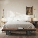 Rustic wood and gray wall light fixture bedroom sconce with pull chain