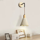 Rustic wood and gray wall light fixture bedroom sconce with pull chain