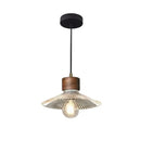 Rustic wood and ribbed glass led pendant light dining room