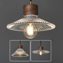 Rustic wood and ribbed glass led pendant light dining room