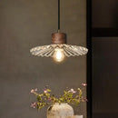 Rustic wood and ribbed glass led pendant light dining room
