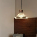 Rustic wood and ribbed glass led pendant light dining room