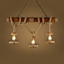 Rustic wood and rope island pendant diamond cage dining room light
