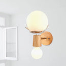 Rustic wood and white globe sconce wall lamp for stairways