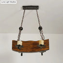 Rustic wood board island pendant light kitchen 4 bulb brown