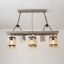 Rustic wood cylinder frame ceiling light dining room grey & brown