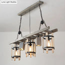 Rustic wood cylinder frame ceiling light dining room grey & brown