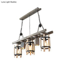 Rustic wood cylinder frame ceiling light dining room grey & brown