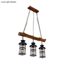 Rustic wood design black lantern island light kitchen pendant