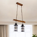 Rustic wood design black lantern island light kitchen pendant