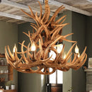 Rustic wood finish deer antler chandelier dining room light