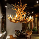 Rustic wood finish deer antler chandelier dining room light