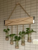 Rustic wood glass planter vase living room wall hanging decor