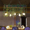 Rustic wood hanging chandeliers dining room planter with edison bulbs