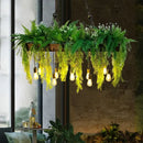 Rustic wood hanging chandeliers dining room planter with edison bulbs