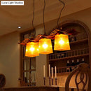 DecorBites™ Rustic Wood Island Lamp with Yellow Crackle Glass Shades for Dining Room - 3 Heads in Brown