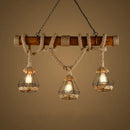 Rustic wooden beam and beige rope 3 light island pendant kitchen light
