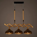 Rustic wooden beam and beige rope 3 light island pendant kitchen light