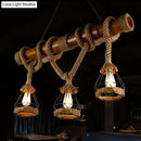 Rustic wooden beam and beige rope 3 light island pendant kitchen light
