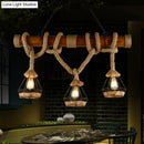 Rustic wooden beam and beige rope 3 light island pendant kitchen light