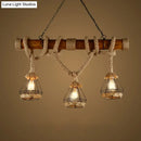 Rustic wooden beam and beige rope 3 light island pendant kitchen light