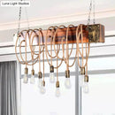 DecorBites™ Rustic Metal Island Lighting with Wooden Beam - Multi Light Suspension Chandelier in Black/Antique Brass