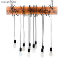 DecorBites™ Rustic Metal Island Lighting with Wooden Beam - Multi Light Suspension Chandelier in Black/Antique Brass