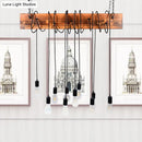 DecorBites™ Rustic Metal Island Lighting with Wooden Beam - Multi Light Suspension Chandelier in Black/Antique Brass