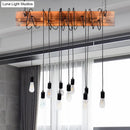 DecorBites™ Rustic Metal Island Lighting with Wooden Beam - Multi Light Suspension Chandelier in Black/Antique Brass