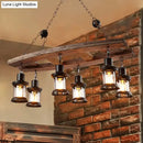 Rustic wooden board 6-light chandelier clear glass black dining room