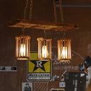 Rustic wooden cylinder kitchen island pendant light with 3 heads