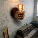 Rustic wooden hand model wall lamp living room vintage light