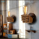 Rustic wooden hand model wall lamp living room vintage light
