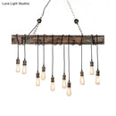 Rustic wooden linear dining room ceiling fixture with e26 e27 bulbs