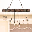 Rustic wooden linear dining room ceiling fixture with e26 e27 bulbs