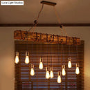 Rustic wooden linear dining room ceiling fixture with e26 e27 bulbs