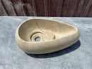 Beige Marble Vessel Sink, Egg Formed Small Marble Sink for Bathroom Vanity Top