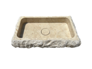 Beige Marble Sink, Rough Stone Vessel Sink Hand Carved Bathroom Vanity Top for Farmhouse Powder Room, With Sink Strainer Cover