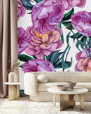 Fashionable Modern Brightly Pink Peonies Wallpaper