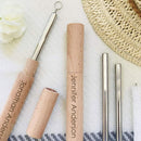 Reusable Stainless Steel Set of Drinking Straws w/ Personalized Wooden Case