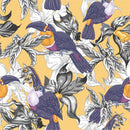 Elegant Yellow Wallpaper with Exotic Birds