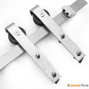 Planum 0888 Painted White Barn Door with Frosted Glass and Silver Rail