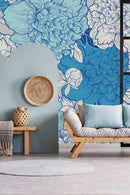 Modish Modern Blue Peonies Wallpaper