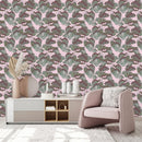 Pink Wallpaper with Green Leaves