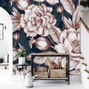 Stylish Dark Wallpaper with Large Flowers Tasteful