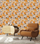 Orange Flowers with Brown Leaves Wallpaper