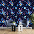 Modish Dark Blue Floral Wallpaper Vogue